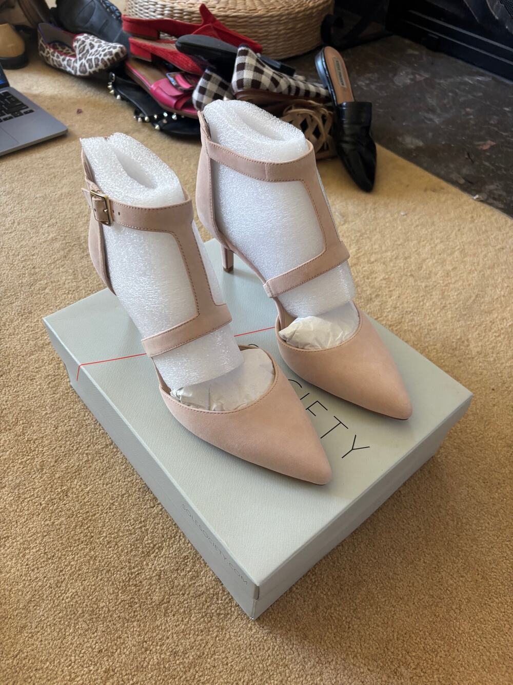 NIB Sole Society Suede Pointed Toe Ankle Straps Heels